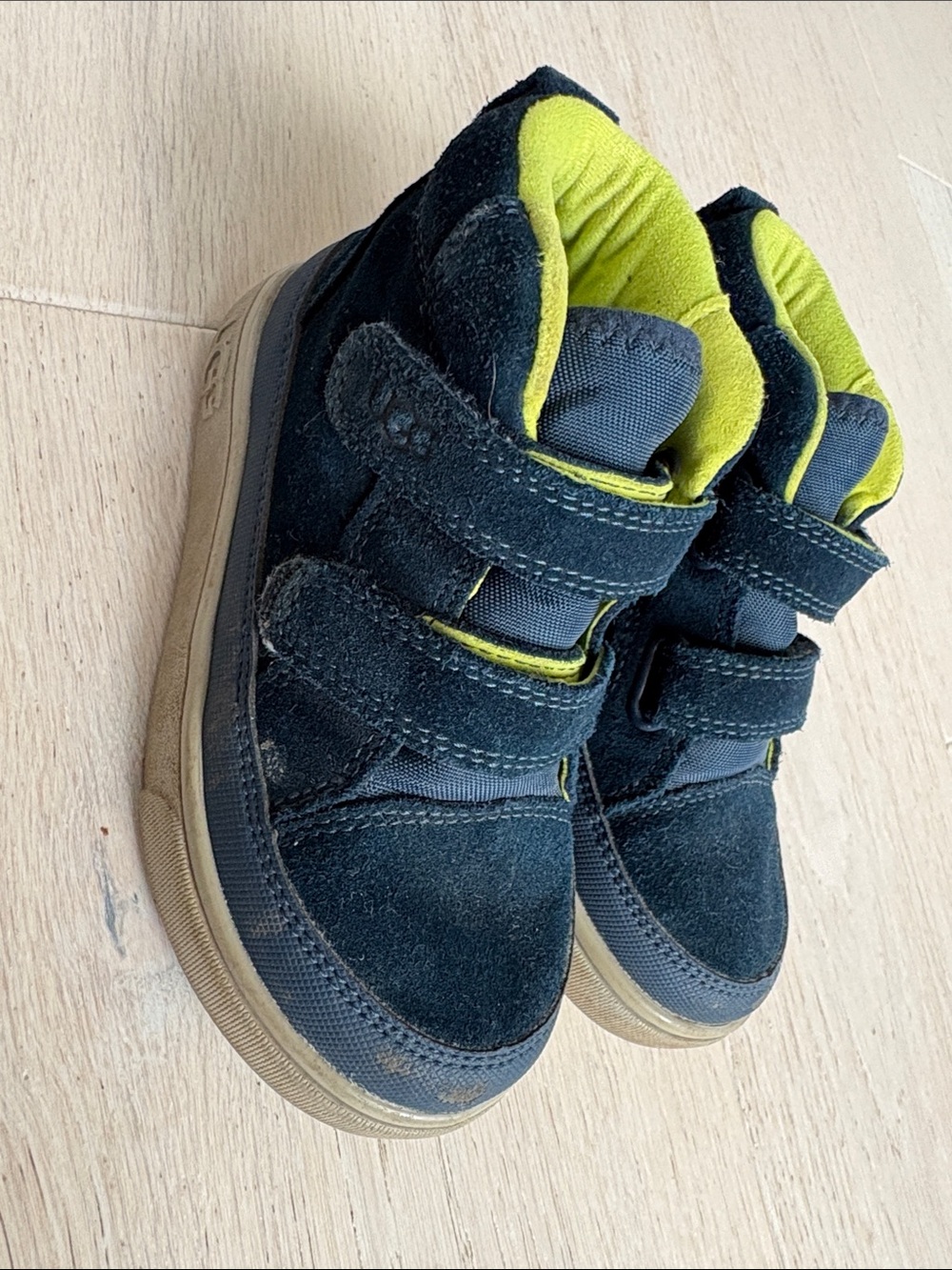 UGG Kids Waterproof Suede High-Tops in Navy and Lime